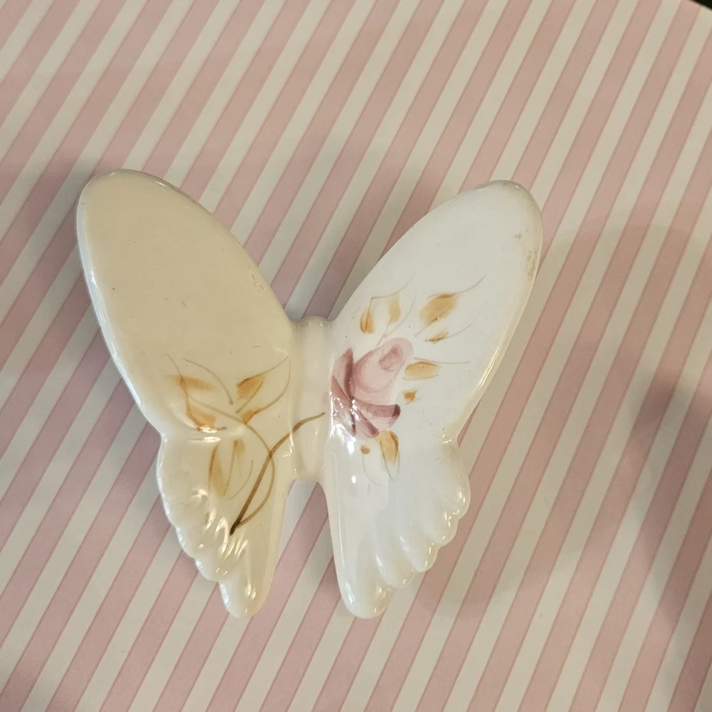 Set of three vintage porcelain,hand- Painted butterfly wall hangings